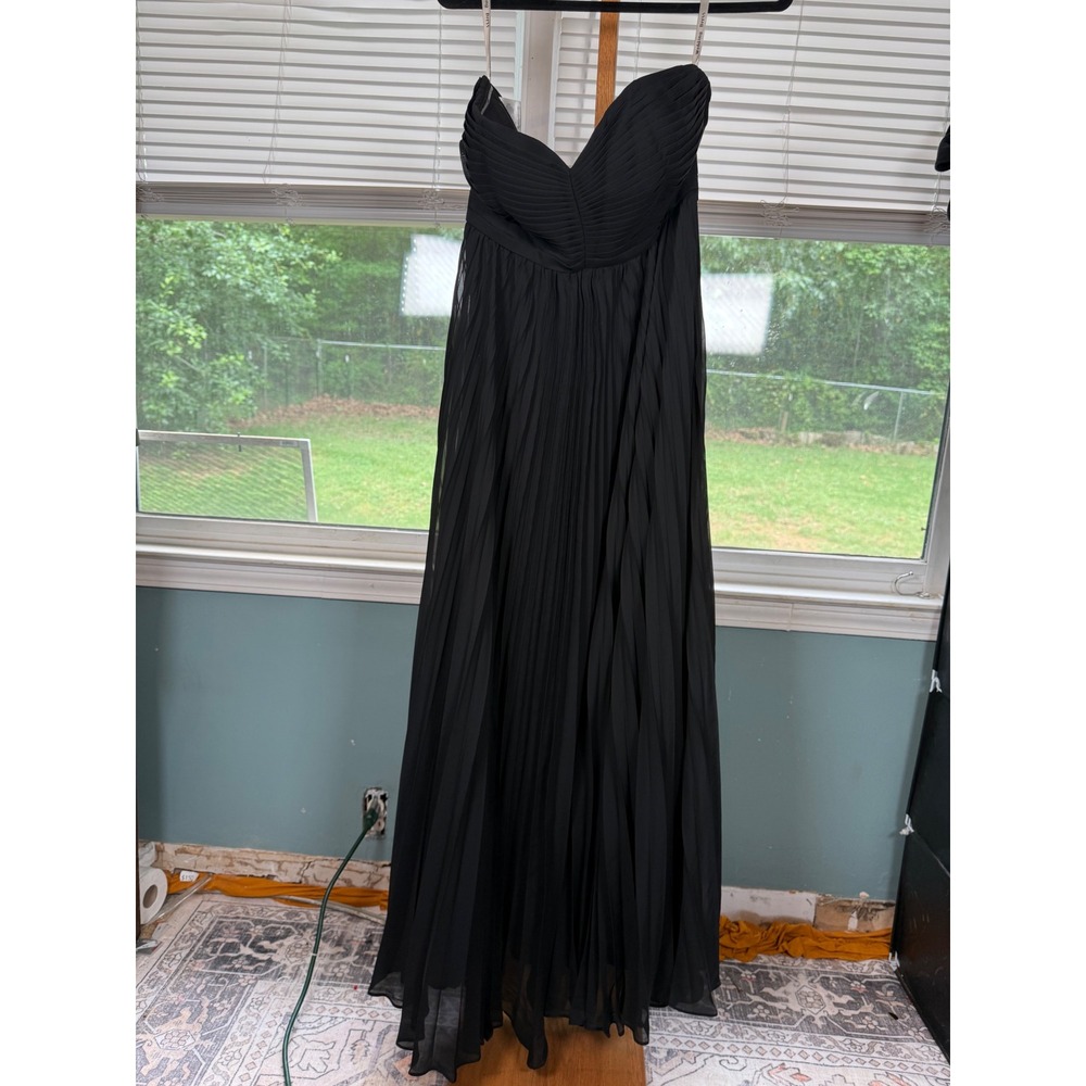 Ryanth Womens Black Pleated Chiffon Strapless Sweetheart Maxi Gown Size 12 NEW